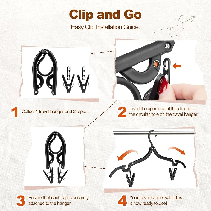 HOUSE DAY 10 Pack Travel Hangers with Clips, Cruise Essentials 2026, Black Foldable Hangers for Pants Skirt, Lightweight Portable Collapsible Clothes Hangers Space Saving Set for Hotel, RV, Dorm