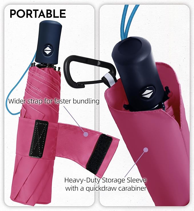 Windproof Travel Umbrella for Rain - 43" Compact Folding Umbrella, Reinforced Strong Frame, Lightweight Portable Parasol with UPF 100+ UV Sun Protection, Cruise Ship Essentials