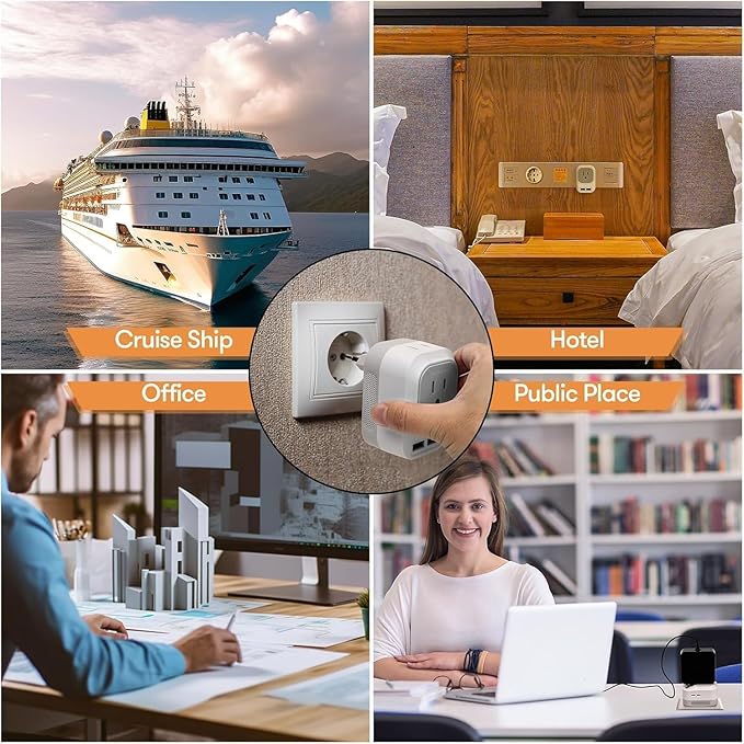 Voltage Converter US to Europe with 2 USB A & 2 USB C Ports Fast Charging, 220V to 110V Power Converter for European Travel International Universal Travel Adapter for Italy Spain Germany France