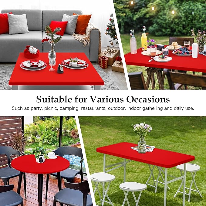 Wolkemer 4 Pack Red Fitted Tablecloth 34x34 Inch Square Elastic Edges Table Cloth, Spandex Stretch Table Cover with Machine Washable Fabric for Wedding Party Picnic Dining Indoor Outdoor