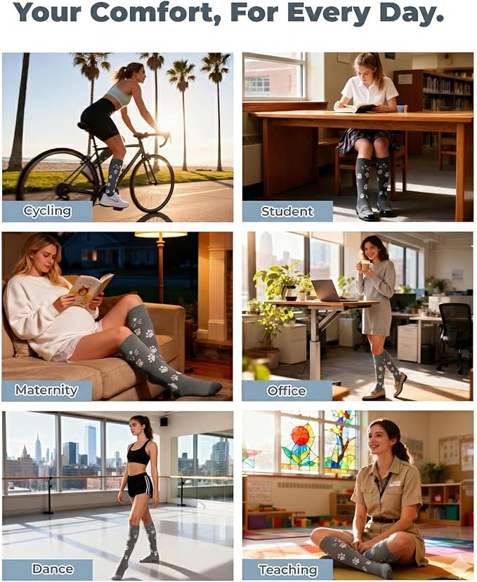 Compression Socks for Women 15-20 mmHg, Viscose from Bamboo, 3-Pair Knee High for Flying, Work & All-Day Comfort