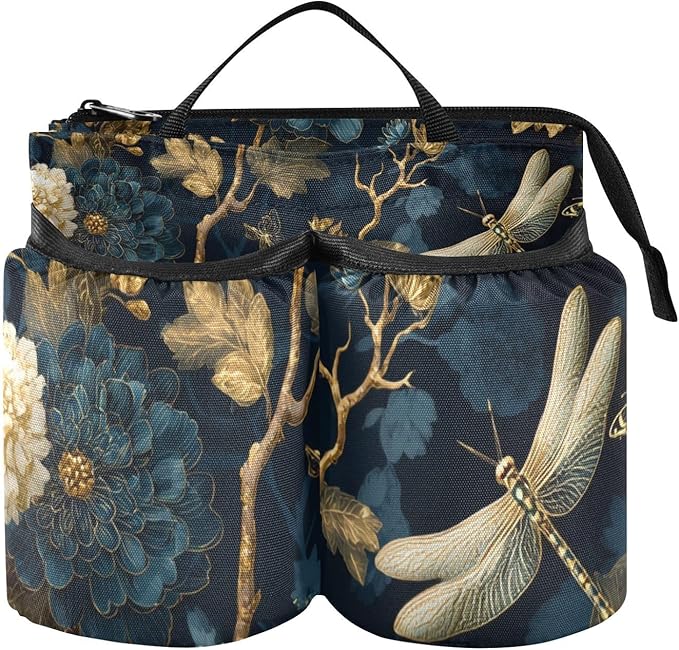Luggage Cup Holder for Suitcases Free Hands Suitcase Cup Holder Travel Luggage Drink Holder Portable Luggage Cup Caddy Bag Carrier with Handle Mystical Flowers and Dragonflies