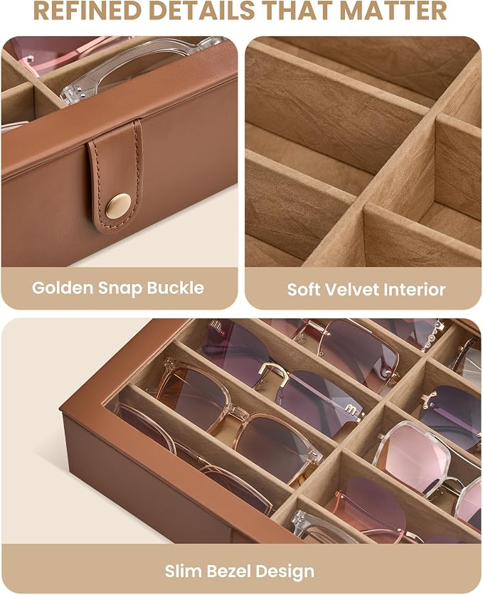 Lolalet 10/20 Slots Sunglasses Organizer Box, Eyeglasses Eyewear Holder Case for Multi Pairs Collection