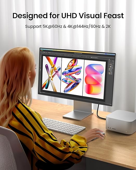 Silkland USB C Monitor Display Cable 6.6FT [4K@144Hz/60Hz 8K@30Hz], USB C 3.2 Gen 2x2 Video Cable, 20Gbps Data Transfer, 240W PD Fast Charge, Compatible with iPhone 16, MacBook Pro, iPad