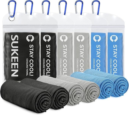 Sukeen 6 Pack Cooling Towels (40"x12"), Cooling Neck Wraps, Soft Breathable Chilly Ice Towel for Hot Weather, Gym Towel, Microfiber Towel for Yoga, Golf, Sport, Running, Gym, Camping, Fitness, Workout