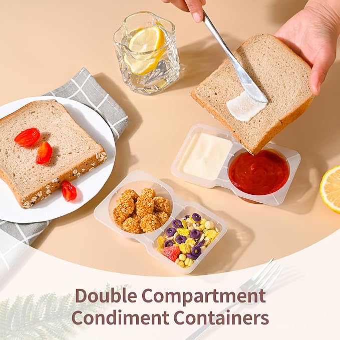 RXRRXR 20PCS Double Compartment Condiment Container With Lids - Reusable Snack Pack Containers for Take-out Sauces