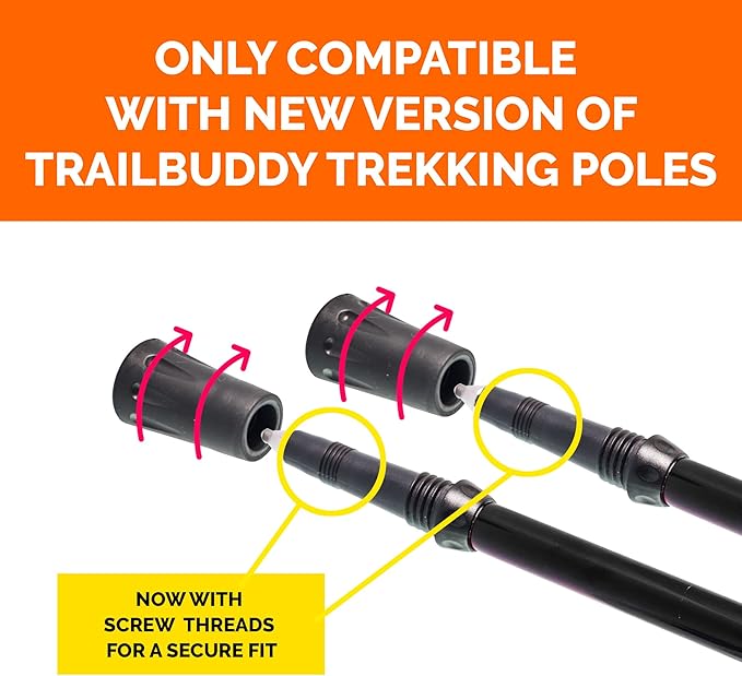 TrailBuddy Walking Stick Tips - Pack of 6 Replacement Rubber Cane Tips Fit Most Trekking & Hiking Poles w/Shock Absorption, Grip & Traction Protectors - 11mm Diameter
