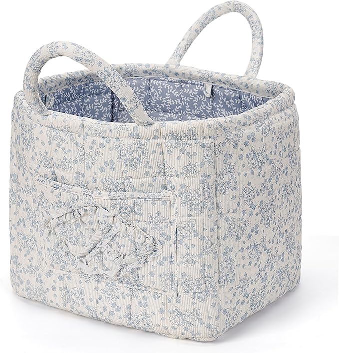 Floral Fabric Storage Basket Car Interior Storage Basket Underwear Sundries Laundry Baskets Supplies Home Organizer Bag (blue 3)