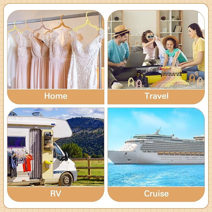 Teenyyou 12 Pcs Travel Hangers Cruise Ship Essentials Foldable Portable Plastic Vacation Hangers Non Slip Clothes Drying Rack Travel Accessories for Dormitory School Hotel Laundry (Bright Color)