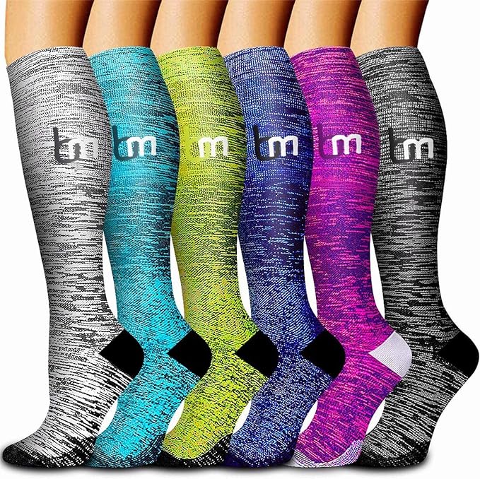 cerpite Compression Socks for Women & Men 6 Pairs Knee High Compression Socks 20-30 mmhg Best for Running,Nurse,Travel
