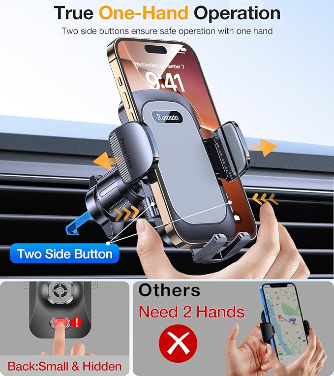 Romuto Phone Holders for Your Car Phone Holder Mount【Super Suction】 Cell Phone Mount for Car Accessories for Women Men Windshield/Vent/Dash Truck Stand Desk Mount Clamp Holder for iPhone Samsung