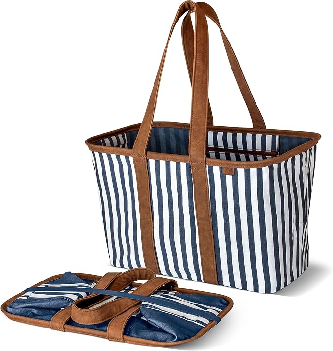 CleverMade Collapsible LUXE Tote, 30L Foldable Grocery Shopping Bag, Reusable