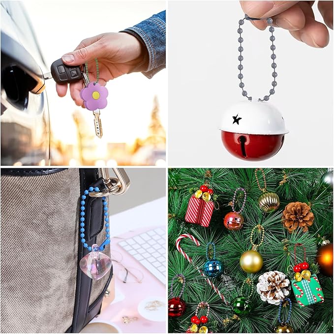 Lemonkey 100Pcs Ball Beads Chains Bulk,Blue Keychains Rings Metal Chains,4 Inch Dog Tag Metal Small Chains with Connectors for Hanging Decoration