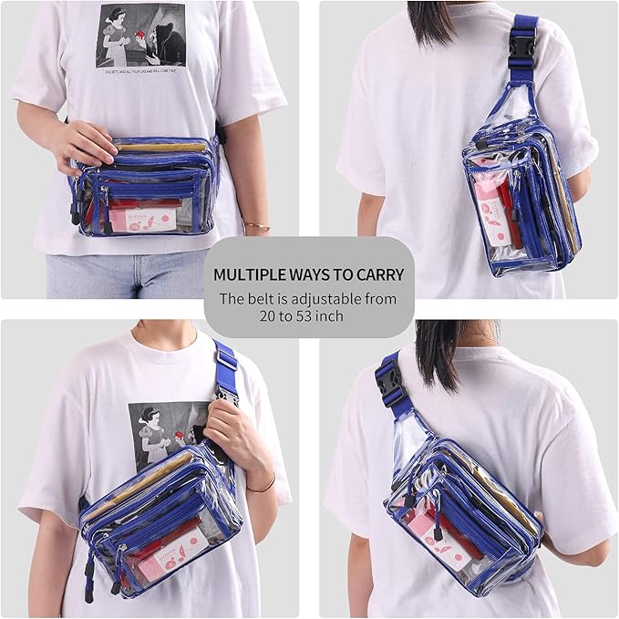 Clear Bag Stadium Approved Clear Fanny Pack for Women for Work,Multi-purpose Waist Bag for Travel & Sporting Event