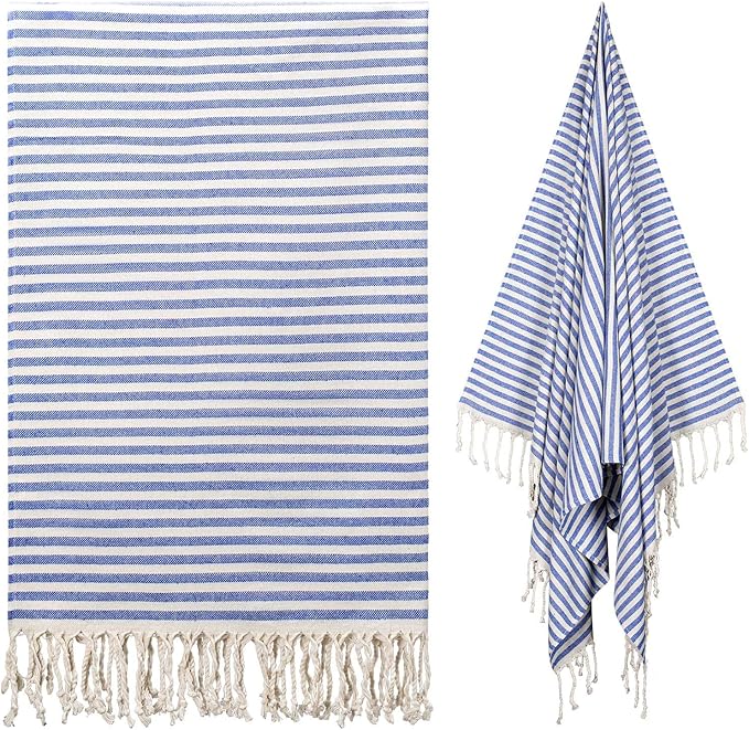 cabanana Turkish Beach Towel Oversized - 40"x70" Quick Dry Sand Free Thin Beach Towels for Adults,Extra Large Cotton Lightweigh Travel Towel for Beach Accessories (Blue)