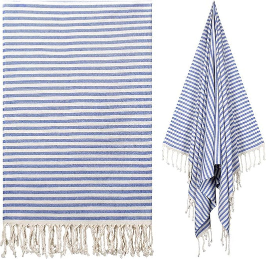cabanana Turkish Beach Towel Oversized - 40"x70" Quick Dry Sand Free Thin Beach Towels for Adults,Extra Large Cotton Lightweigh Travel Towel for Beach Accessories (Blue)
