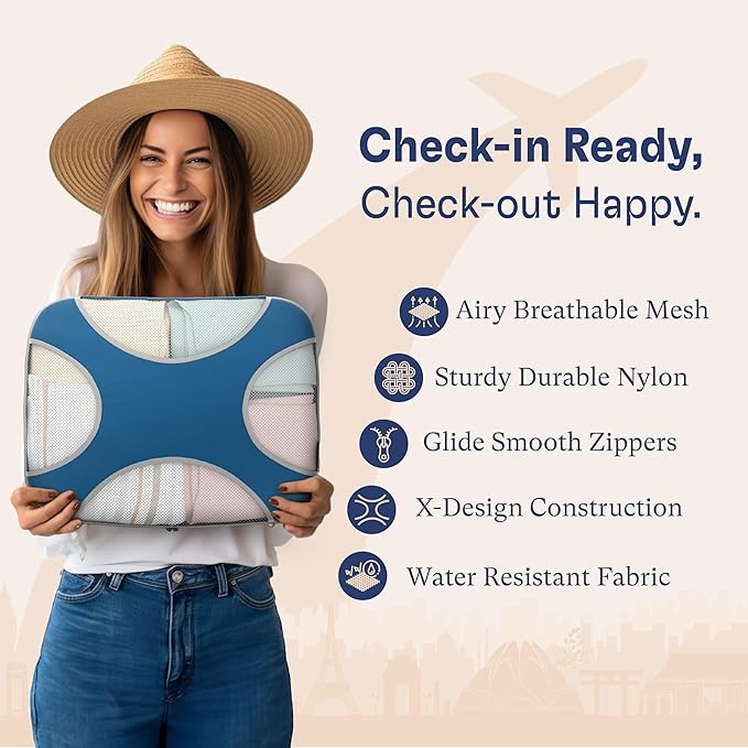 Shacke 8 Set Packing Cubes for Travel – Complete Luggage Organizer Set with Laundry, Shoe, Toiletry & Accessories Bag, Suitcase Travel Organizer (Navy Blue)
