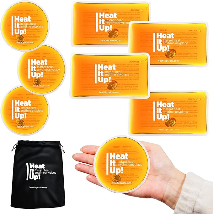 Reusable Hand Warmers – Heat It Up 8 Instant Reusable Heat Packs for Hot Compress & Pain Relief – Pocket Size Reusable Heat Pack Set with Fabric Bag for Travel
