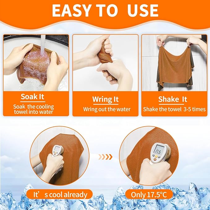 Honoson 10 Pcs Cooling Towel Bulk - Neck & Face Cool Chilly Towels Microfiber Breathable Sport Sweat Rag for Gym, Yoga, Travel, Camping, Running, Outdoor (Orange)