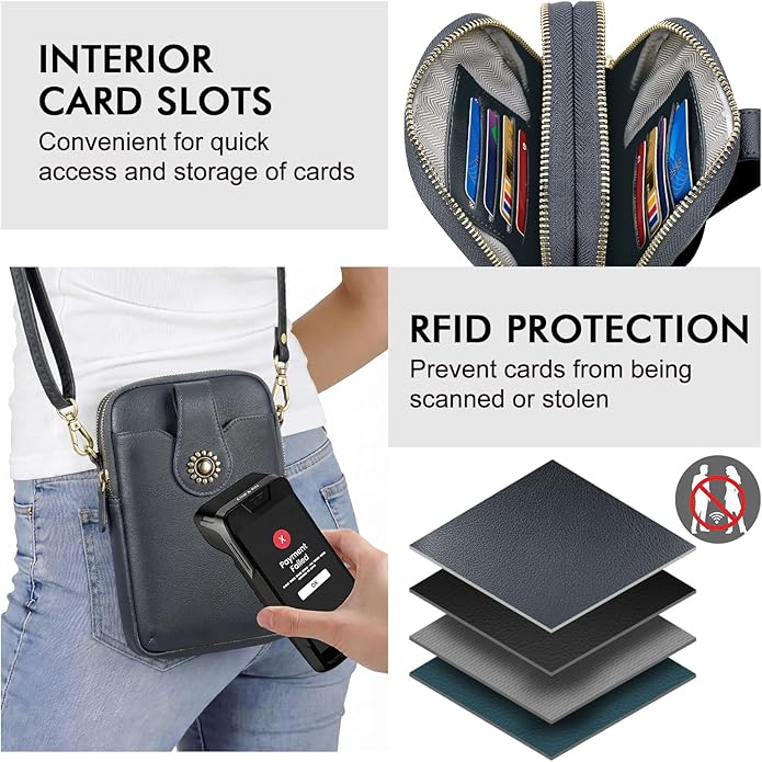 Peacocktion Small Crossbody Bags for Women, Leather RFID Cell Phone Purse, Trendy Travel Crossbody Purses with Zipper