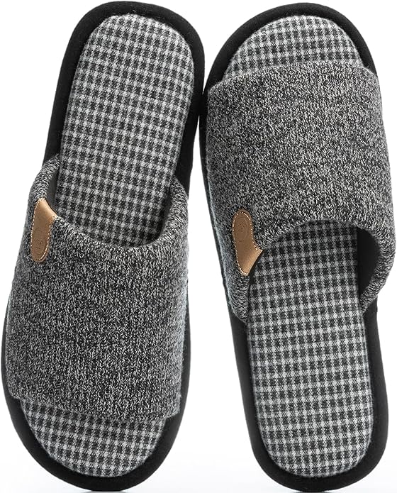 GOEWY Mens Cozy Memory Foam Slippers Indoor Outdoor Gifts for Men Slip On House Shoes Anti-skid Soft Open Toe Slippers