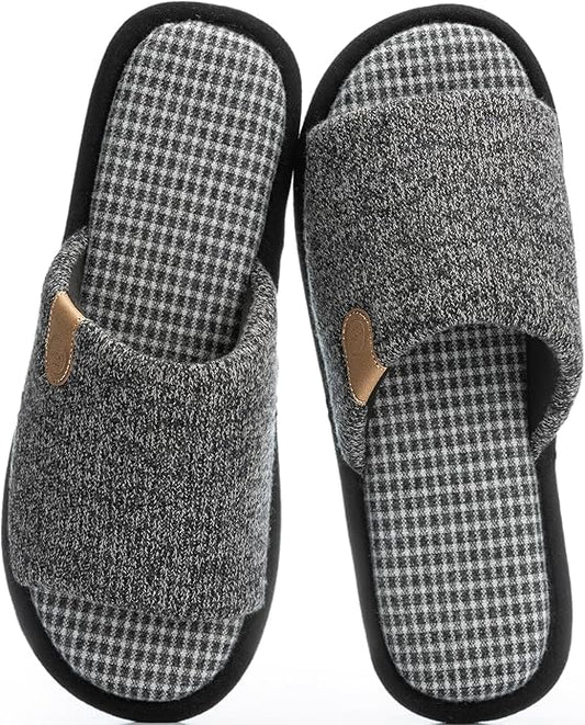 GOEWY Mens Cozy Memory Foam Slippers Indoor Outdoor Gifts for Men Slip On House Shoes Anti-skid Soft Open Toe Slippers