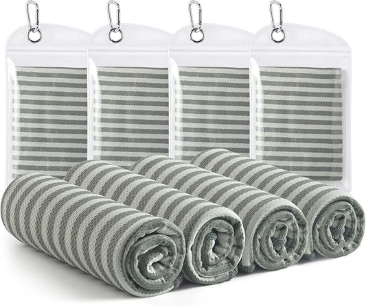 RDEKISS 4 Pack Cooling Towels (40"x12"), Soft Breathable Chilly Towel, Ice Towel, Microfiber Towel for Yoga, Sport, Running, Workout, Gym, Fitness, Workout & More Activities - Gray
