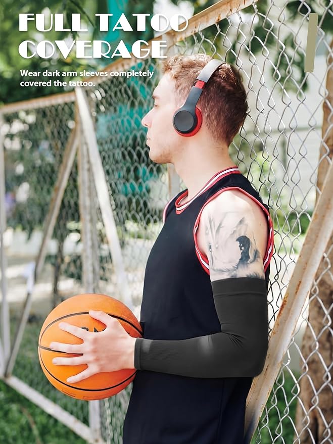 Boao 10 Pairs UV Arm Sleeve for Men Women Cooling Tattoo Cover up Compression Sun Protection Sleeves for Outdoor Activities