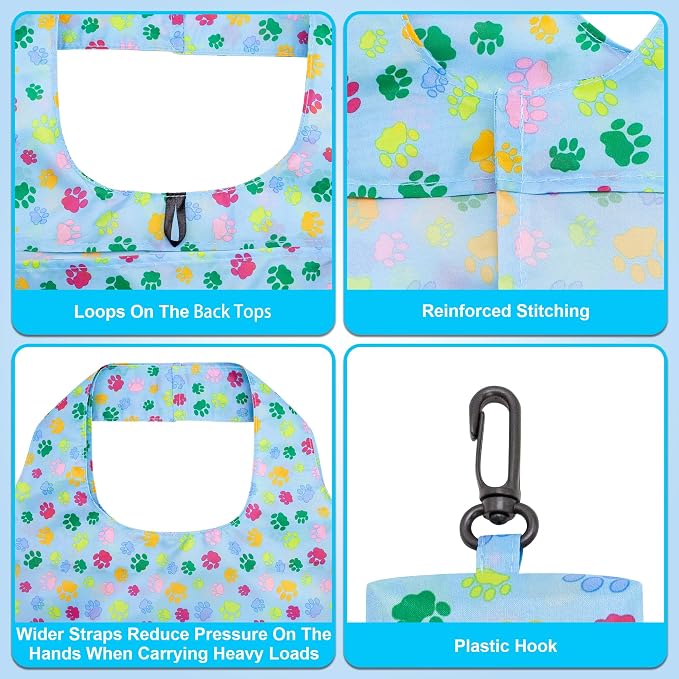 HOLYLUCK Reusable Grocery Bags,Heavy Duty Foldable Shopping Tote Bag (Standard, 3 Blue Dog Paw Prints)
