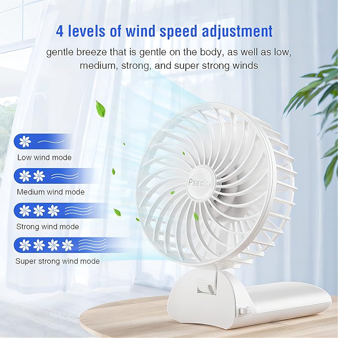 Psecici Handheld Fan, Mini Portable Personal Fan with lanyard, 4 Speeds Level 180° Foldable Design for Desk/Travel/Office/Outdoor