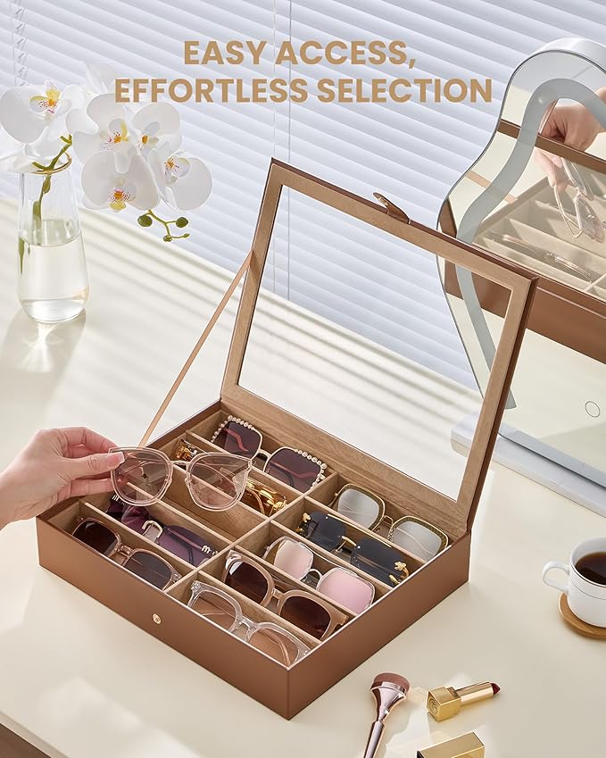 Lolalet 10/20 Slots Sunglasses Organizer Box, Eyeglasses Eyewear Holder Case for Multi Pairs Collection