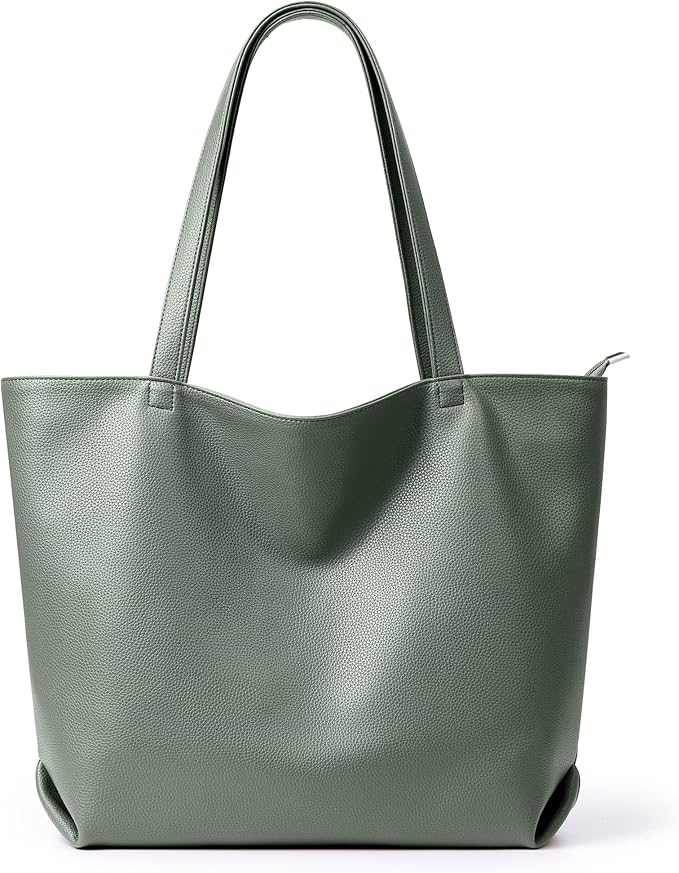 WLLWOO Soft Vegan Leather Tote Bag for Women Large Casual Hobo Handbags Zipper Shoulder Work Daily Weekender Travel Purse