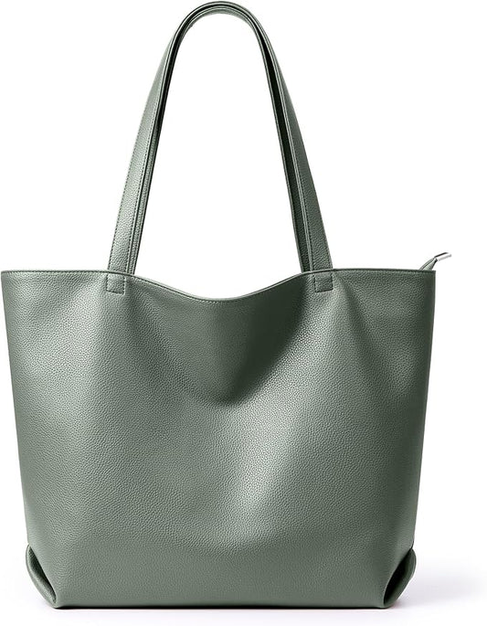 WLLWOO Soft Vegan Leather Tote Bag for Women Large Casual Hobo Handbags Zipper Shoulder Work Daily Weekender Travel Purse