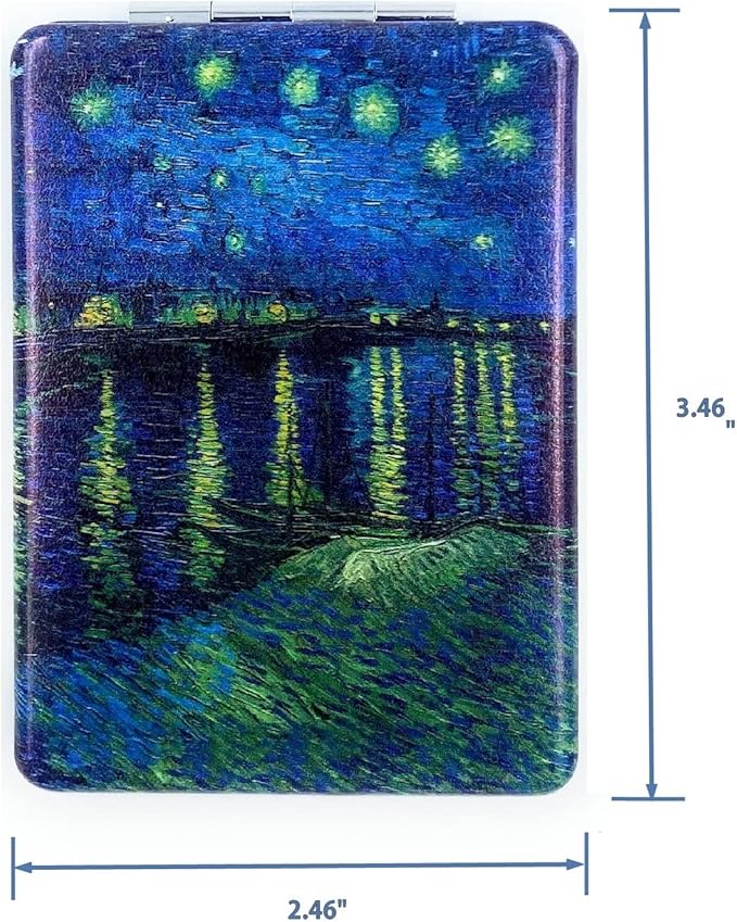 Handheld Compact Mirror - Mini Makeup Mirror for Men & Women, Pocket Size, Art Prints Starry Night, Diameter 2.75inch x 0.4inch Thickness