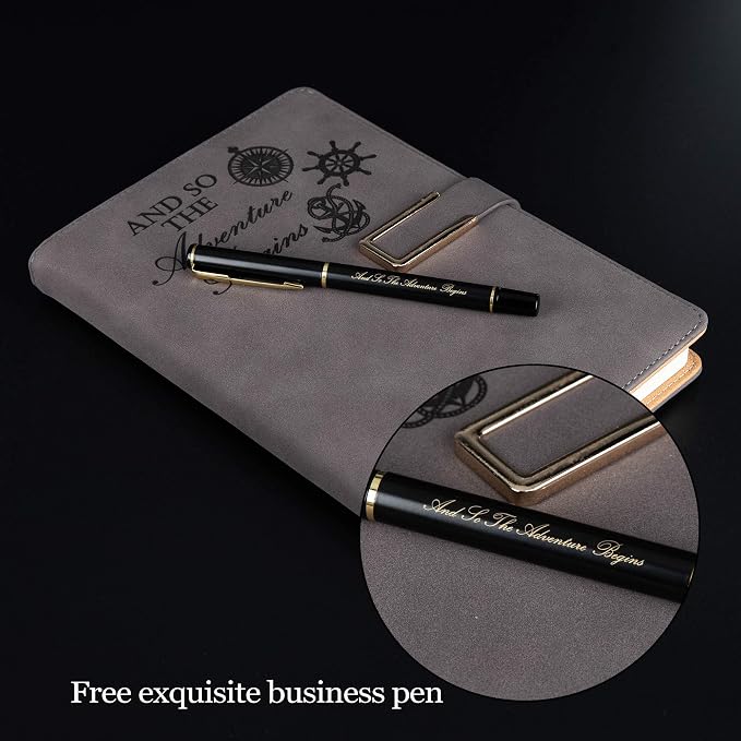 Fanery Sue Dotted Bullet Grid Journal - Dot Grid Hardcover Refillable Writing Notebook A5 Faux Leather 200 Pages Thick Paper-100gsm With Magnetic Buckle + Pen Loop (Adventure - Coffee)