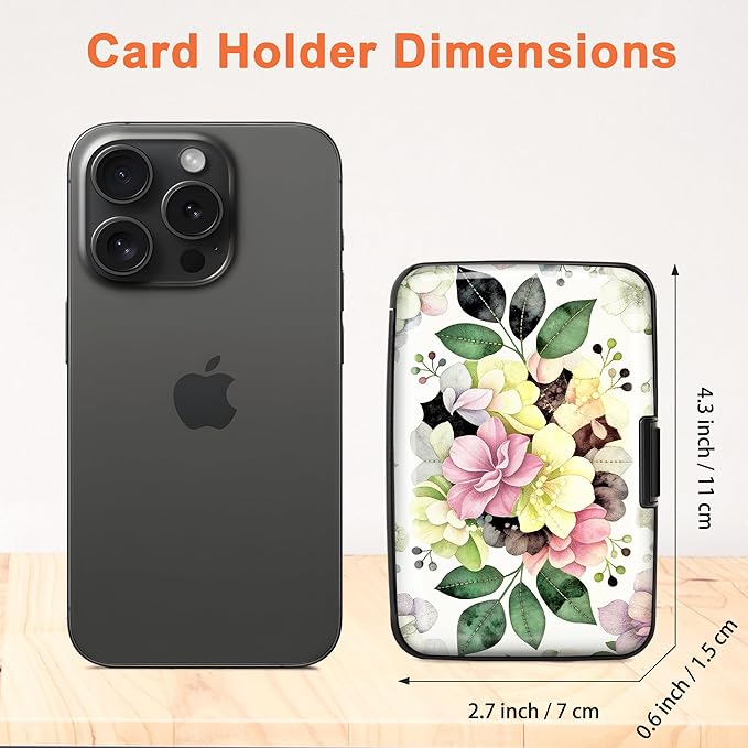Mayski 2 Pack Credit Card Holder for Women, RFID Blocking, Artistic Flower Aluminum Alloy Hard Case, Small Mini Business Metal Wallet for Men