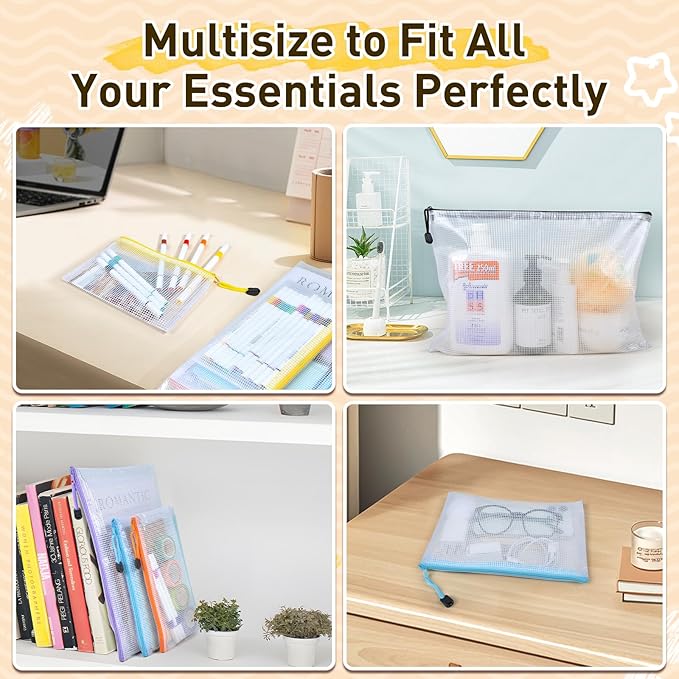 26pcs Mesh Zipper Pouch Bags, 8 Sizes Plastic Zippered Storage Bags for Organizing, Clear Pouches with Zipper, Waterproof Mesh Pouch for Office School Supplies, Home Organize, Travel Storage