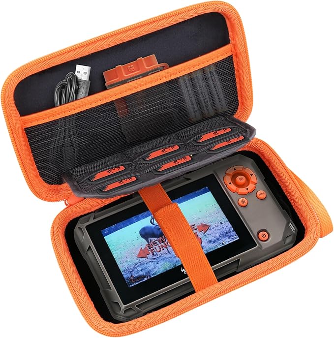 co2CREA Hard Case Replacement for Wildgame Innovations Trail Pad VU60 / Stealth Cam SD Card Reader Viewer 4.3" LCD Screen, Black Case + Orange Zipper