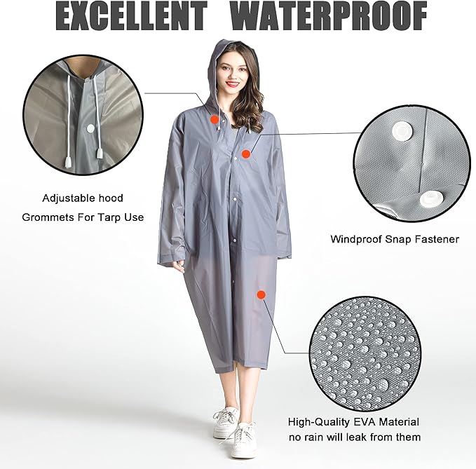 COOY Rain Coats (2 Pack) - Reusable EVA Rain Ponchos For Adults Rain Jackets Raincoats For Men Women