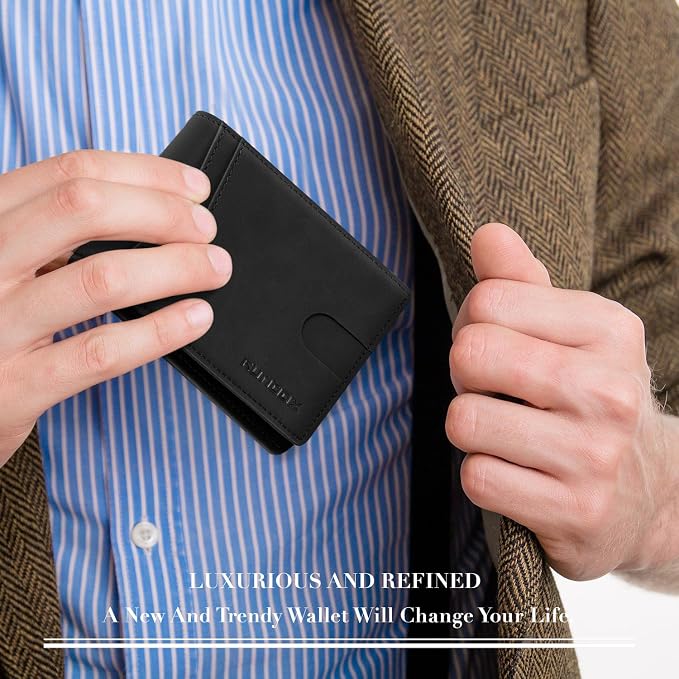 RUNBOX Wallet for Men -Slim Rfid Leather Mens Bifold Novelty Wallets 2 ID Window With Gift Box Men's Accessories | Slim