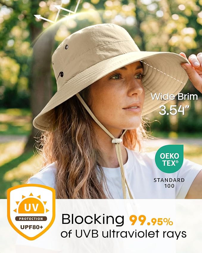 FURTALK Sun Hats for Women Ponytail UPF 80+ Beach Summer Hat Wide Brim Packable Cowboy Hat