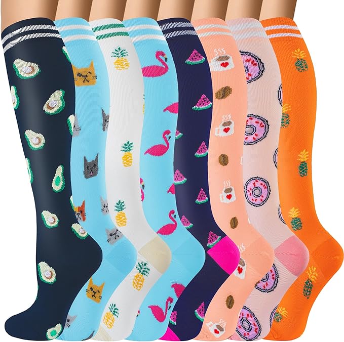 cerpite Compression Socks for Women & Men Circulation 8 Pairs Compression Socks 20-30 mmhg Best for Running,Nurse,Travel