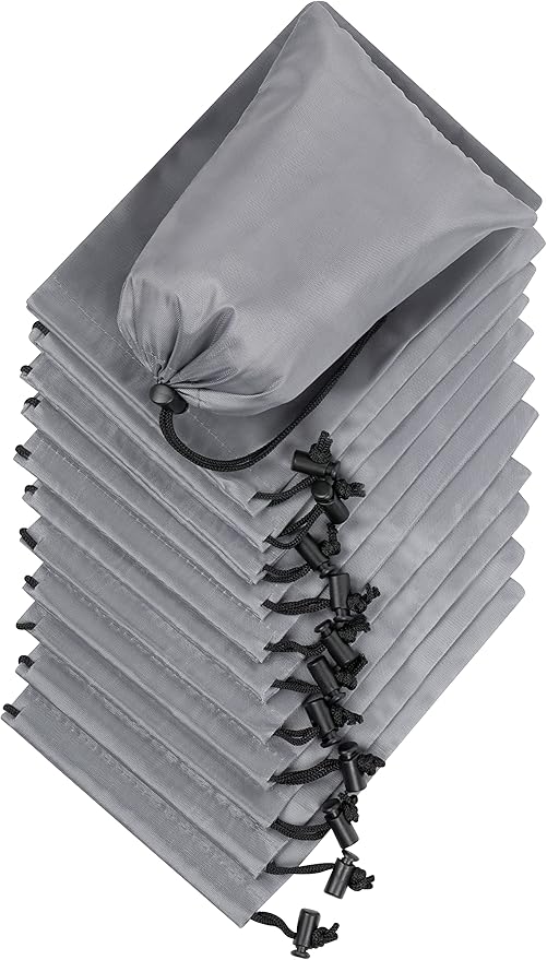 PALTERWEAR Drawstring Pouch (6 x 8 Inch, 12 Pack, Grey) Nylon Cinch Bag with Toggle for Travel, Gym and Office