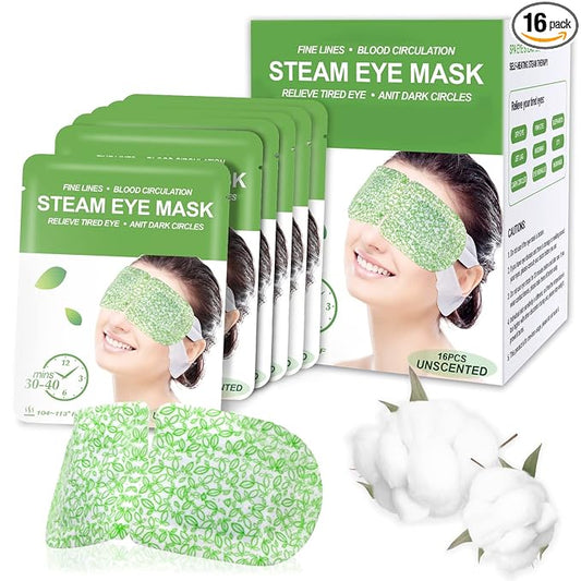 16 Packs Steam Eye Masks for Dry Eyes, Self Heating Warm Compress for Eyes Fatigue & Puffiness Relief, Disposable Heated Eye Mask Travel Essentials, Spa Relaxation Set for Women Christmas, Unscented