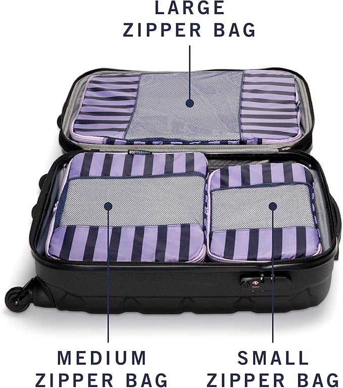 Travel Wise Packing Cubes for Travel - 5 Piece Set with Pattern Design, Lightweight Ripstop Nylon Luggage Organizers with Mesh Panel, Small Medium Large Sizes