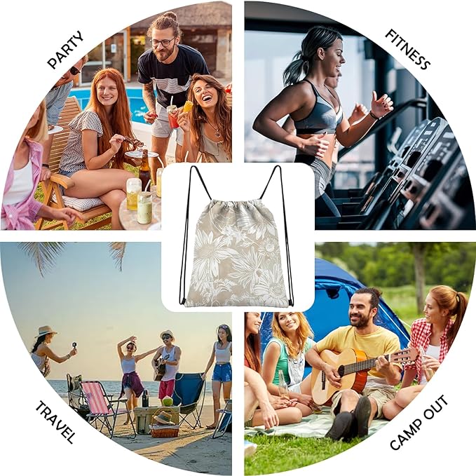 Drawstring Backpack Draw String Sports Bags for Gym Travel Beach Waterproof Cute Sackpack Men Women (13"×17")-Golden Sunflower