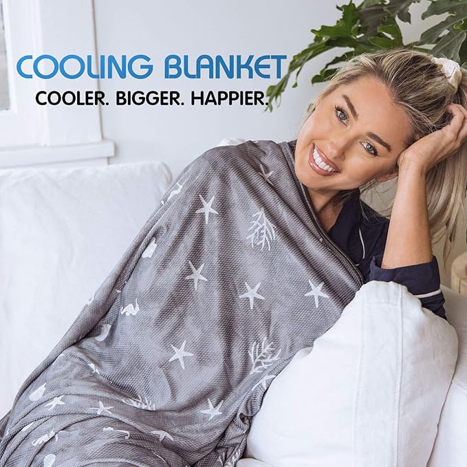 Ailemei Direct Cooling Blanket with Double Sided Cold Effect, Lightweight Breathable Summer Coastal Theme Bed Blankets, Transfer Heat to Keep Body Cool for Hot Sleepers and Night Sweats, 60“x90”