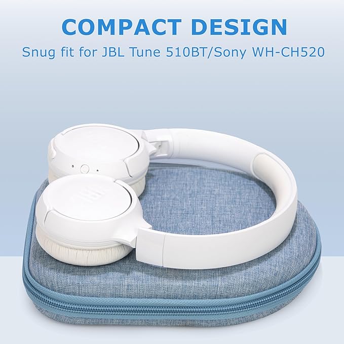 Ginsco Case Compatible with Sony WH-CH520 Wireless Headphones Bluetooth On-Ear Headset with Microphone, with JBL Tune 510BT/520BT/500BT Ultra-Slim Hard Shell Case for On Ear Headphones (Light Blue)