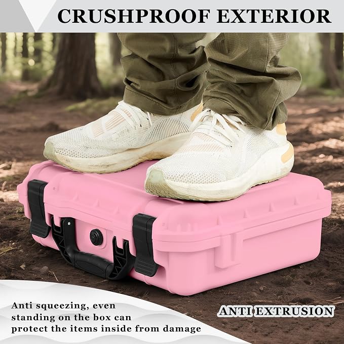 Relaxweex 1 Pcs Waterproof Hard Case with DIY Customizable Foam Insert Portable Protective Case with Knife for Camera Drones Equipments Tools Test Instruments(Pink,16.3 x 12.4 x 6.5 Inch)
