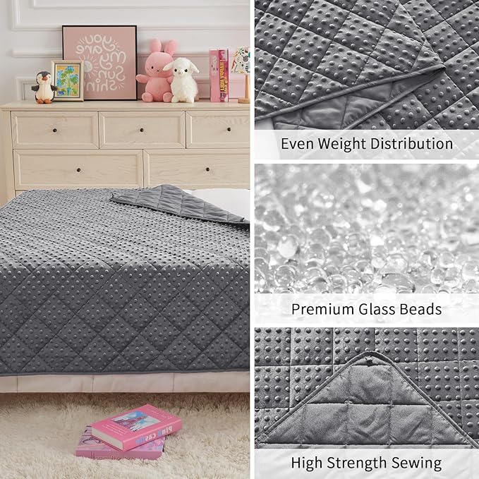 Grey Weighted Blanket Kids 7lbs, 40"x60", Breathable Cooling Minky Heavy Throw Blanket for 60-90lbs, Soft Winter Thick Big Blankets Weighted Comforter Gifts for Sleeping